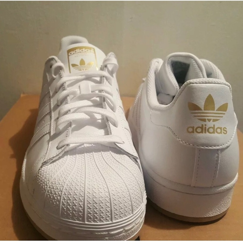 Adidas superstar white and gold gun sole brand new